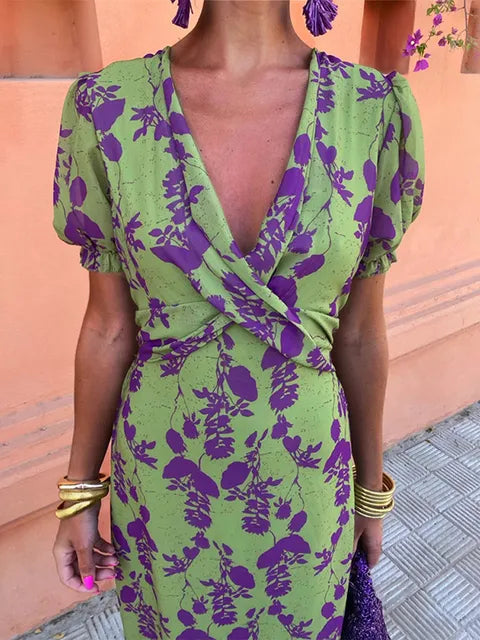 Damen Midi-Kleid mit A-Linie und gedrehtem Design