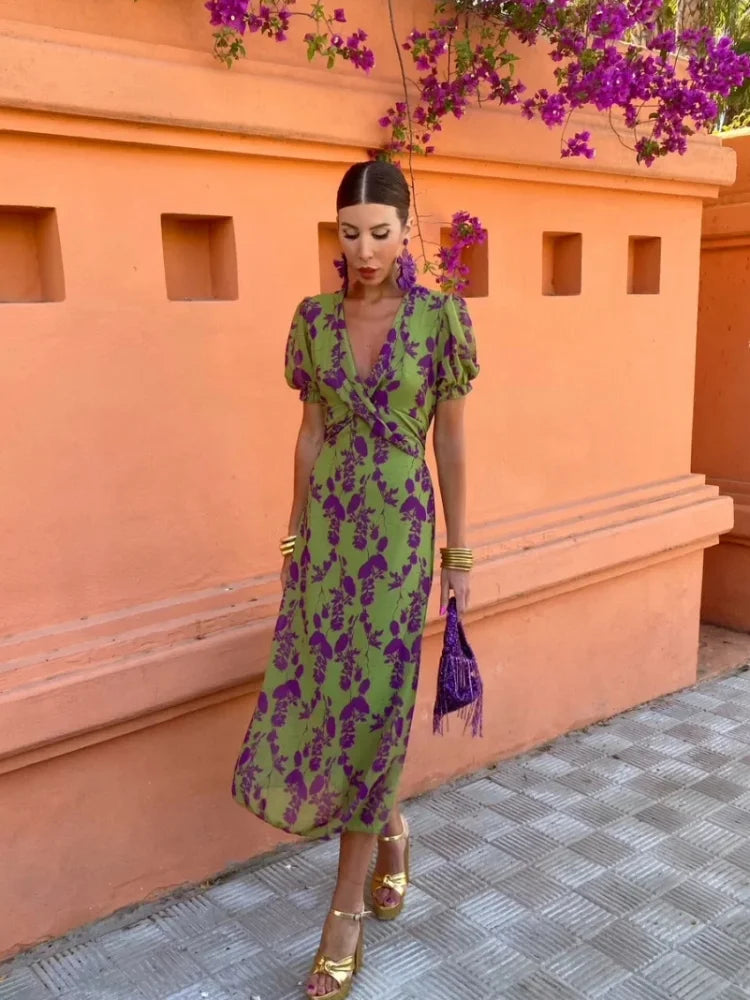 Damen Midi-Kleid mit A-Linie und gedrehtem Design