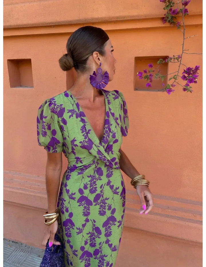 Damen Midi-Kleid mit A-Linie und gedrehtem Design