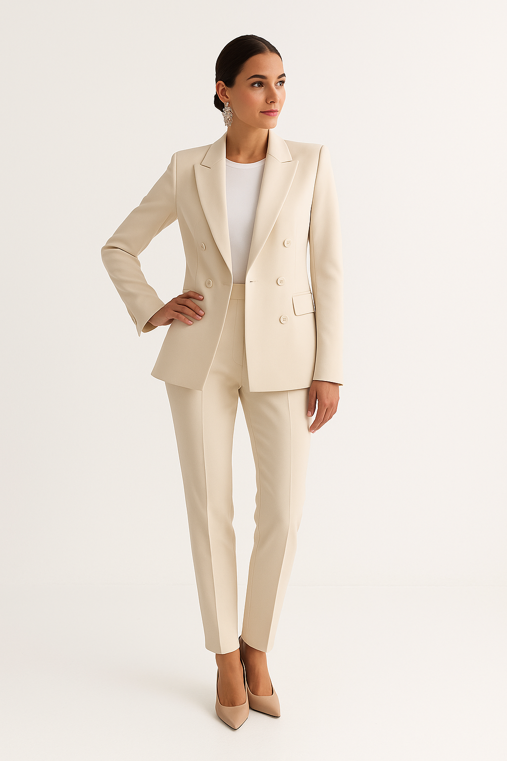 Eleganter Damen Hosenanzug in Creme für Business und festliche Anlässe