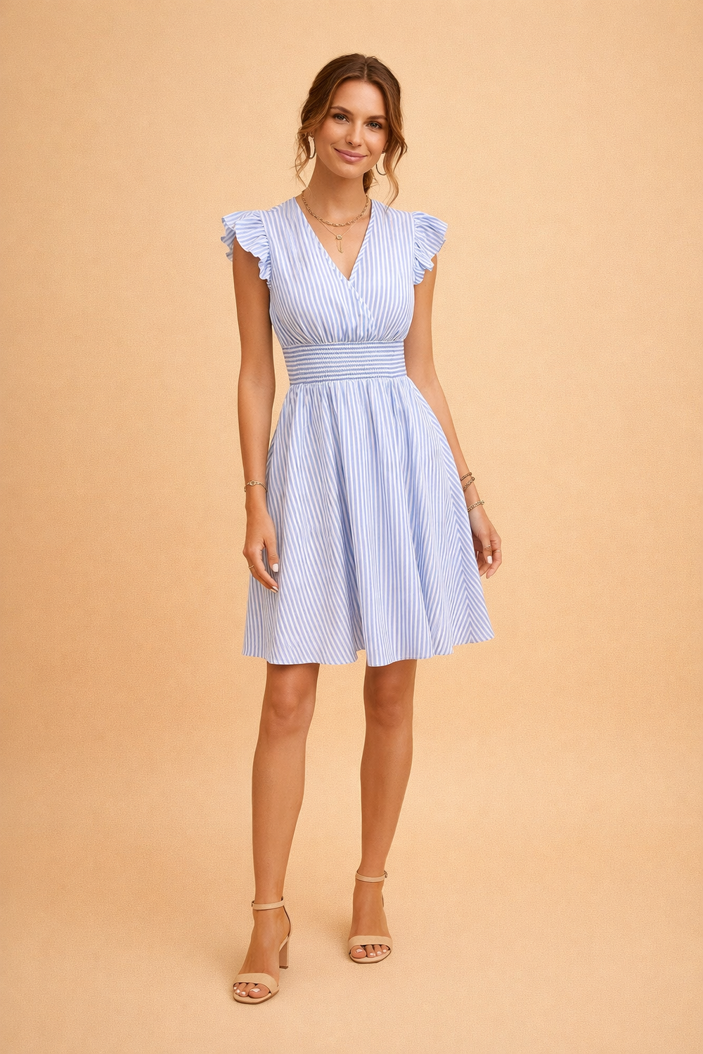 Bequemes und schmeichelhaftes gestreiftes Damen Midi-Sommerkleid als stilvolles Sommeroutfit.