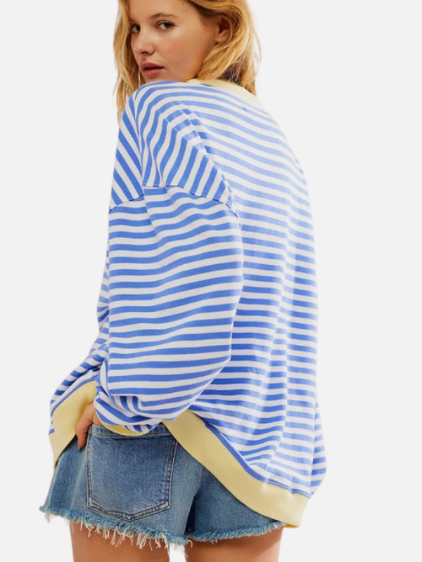 Bequemer Oversized Pullover mit Rundhals in bunter gestreifter Optik
