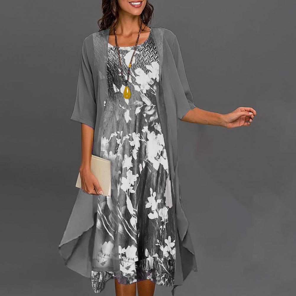 Damen Blumenmuster Kleid-Set mit Strickjacke