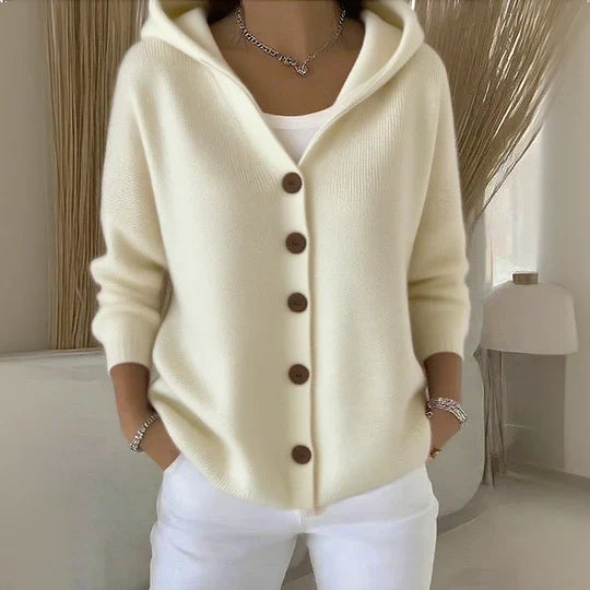 Vielseitige grüne Damen Strickjacke mit Kapuze. Bequem für Alltag, Mode-Layering & Plus Size Outfits.