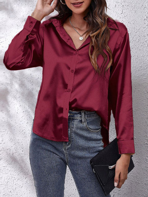 Damen Langarm-Bluse Elegant in Vielfältigen Farben