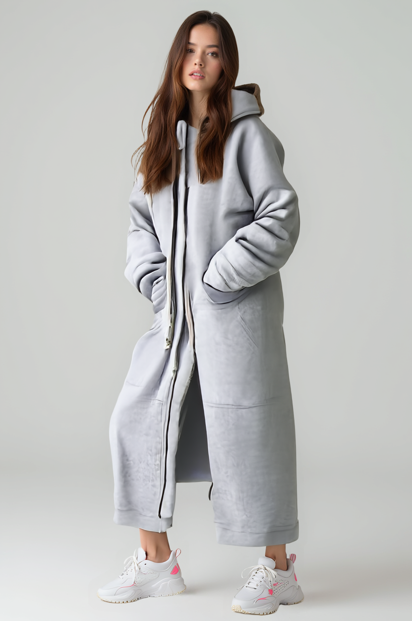 Damen Knielanger Zip-Up Hoodie mit Kapuze - Wintermode