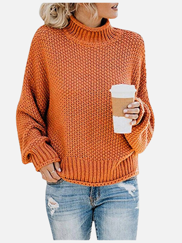 Damen Grobstrick Rollkragenpullover in Trendfarbe für die Wintermode