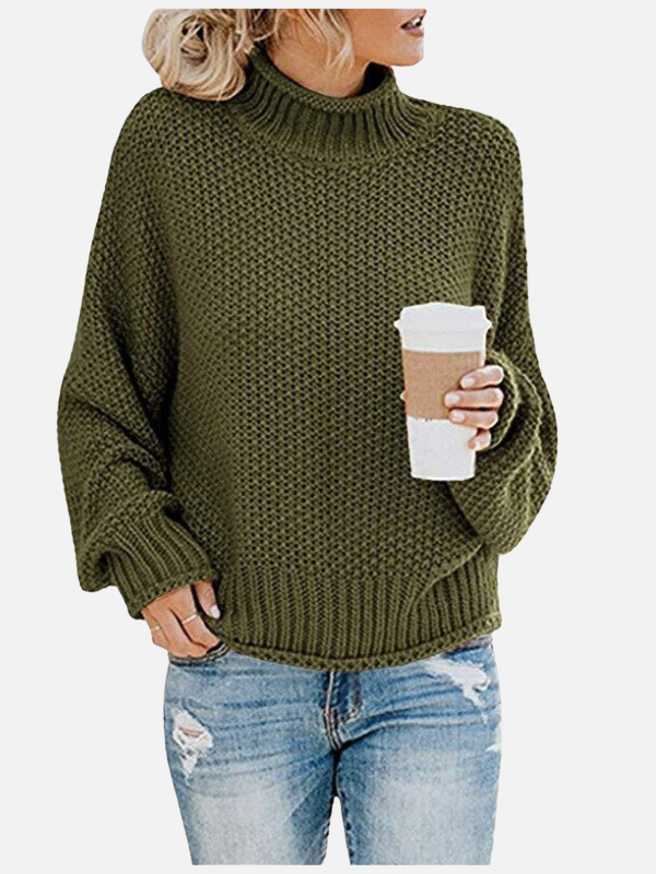 Kuscheliger Strickpullover mit Rollkragen für Damen in Nahaufnahme