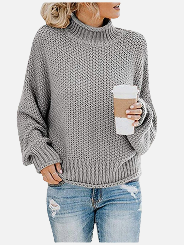 Damenmode Strickpullover mit hohem Kragen und feiner Textur