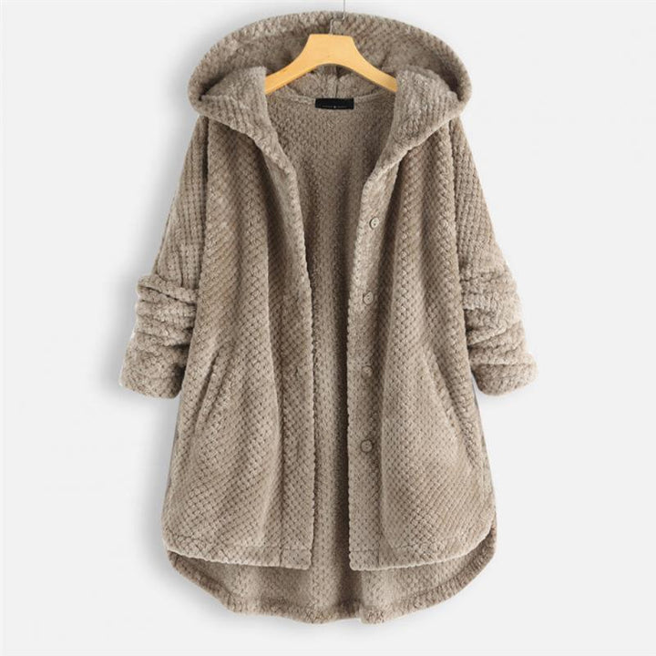 Beige Übergangsjacke für Damen mit dekorativen Knöpfen