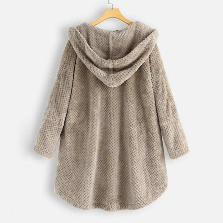 Bequeme Damenjacke mit Knöpfen und tiefer Kapuze