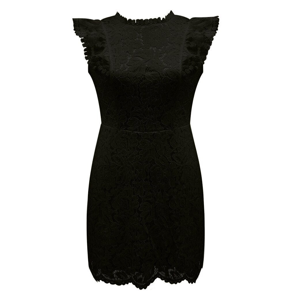Damen Elegantes Spitzenkleid Schwarz/Weiß