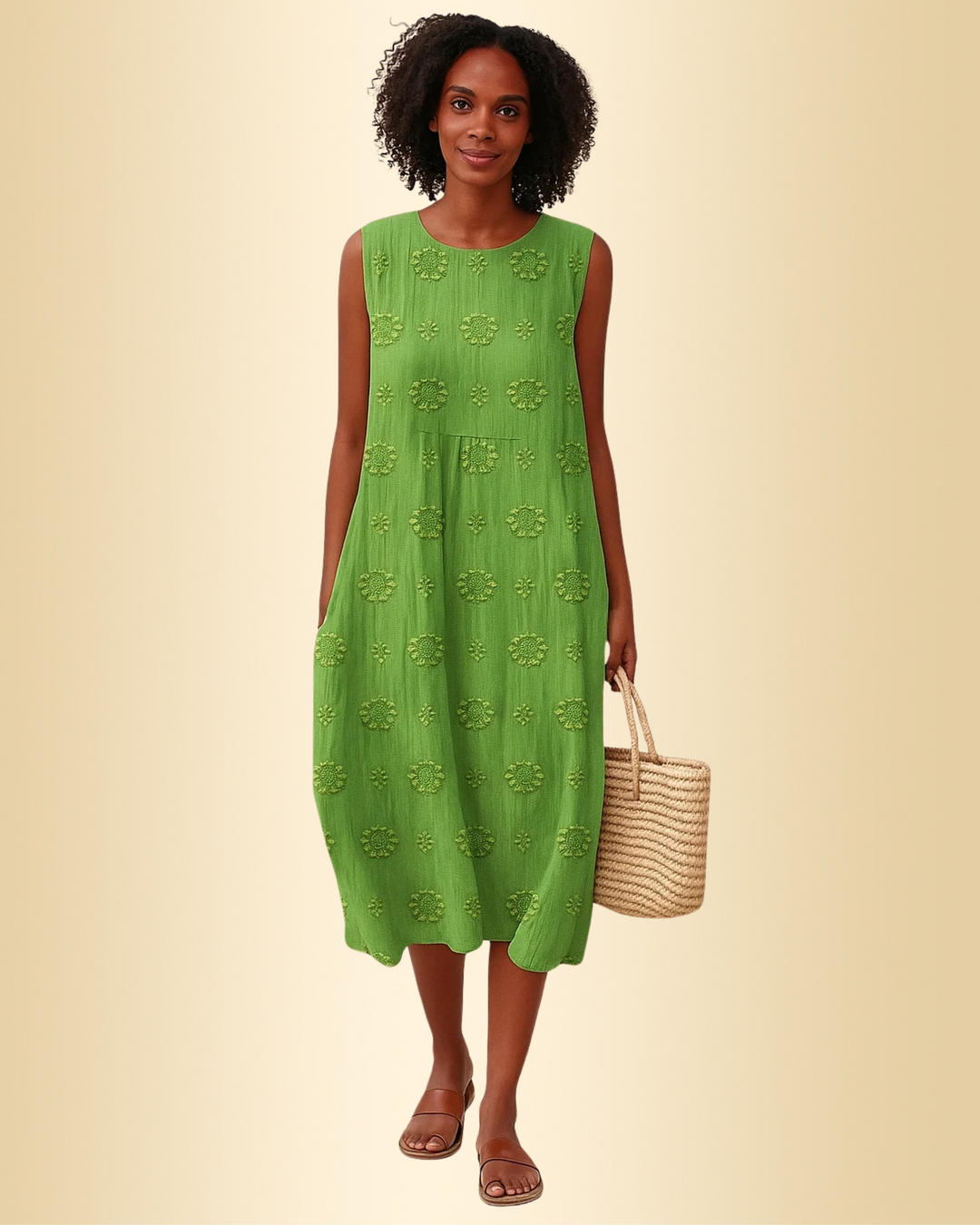 Damen Sommerkleid ärmellos mit lebhaftem Blumenmuster. Leicht, atmungsaktiv und bequem für Freizeit & Urlaub.