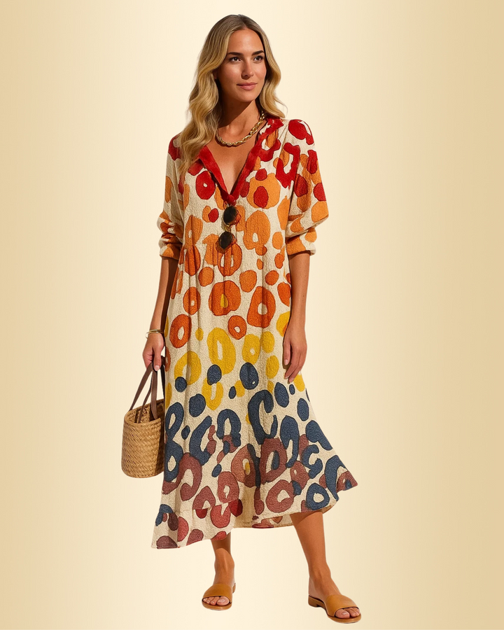 Damen A-Linien Kleid mit farbigem Print, locker & bequem. Ideal als Freitzeit- oder Alltagskleid.