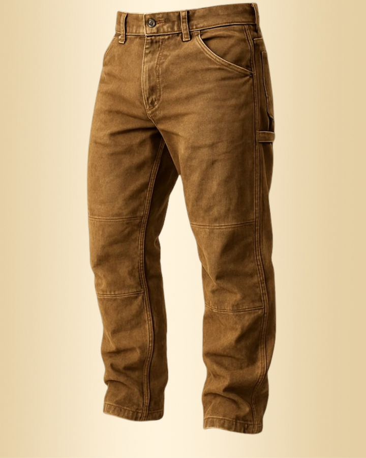 Herren Casual Hose Retro Fit in Camel getragen