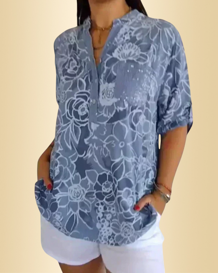 Damen florale Bluse mit eleganter Passform, perfekt für sommerliche Outfits und Freizeitmode.