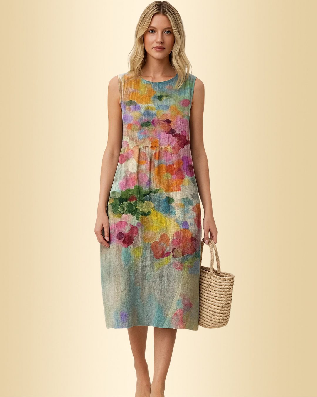 Fließendes rosa Damenkleid mit Muster, perfekt als bequemes Sommer- oder Freizeitkleid für Alltag & Urlaub.