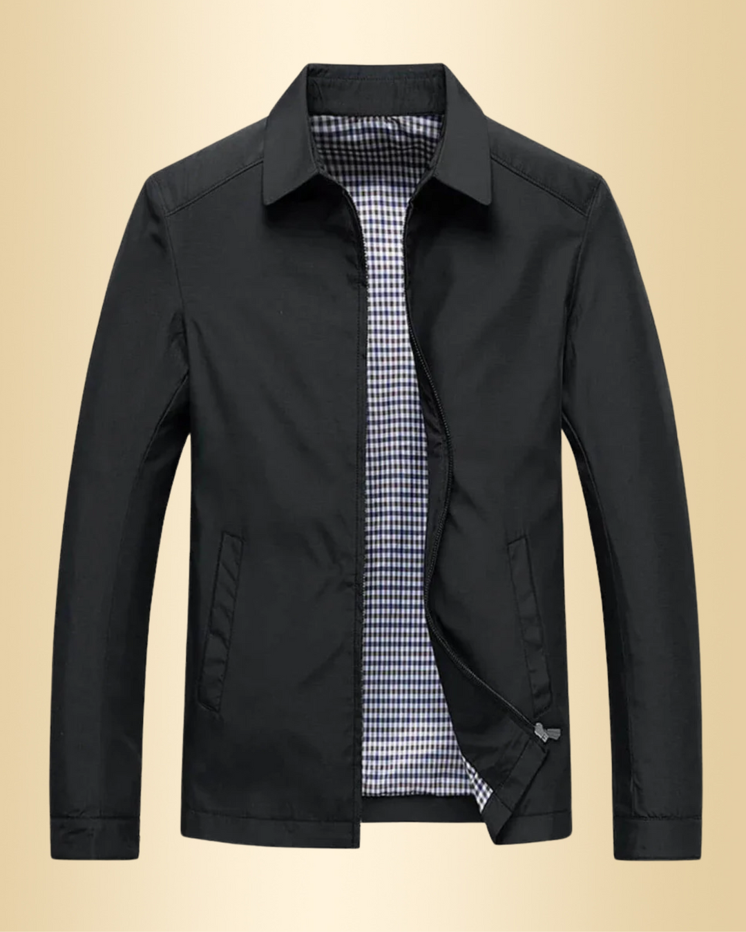 Schwarze Herren Übergangsjacke im Slim Fit Design mit kariertem Innenfutter