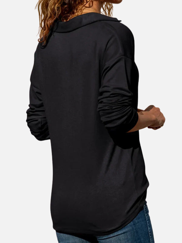 Damenpullover mit langem Arm, Kragen und modernem Halb-Zip Design