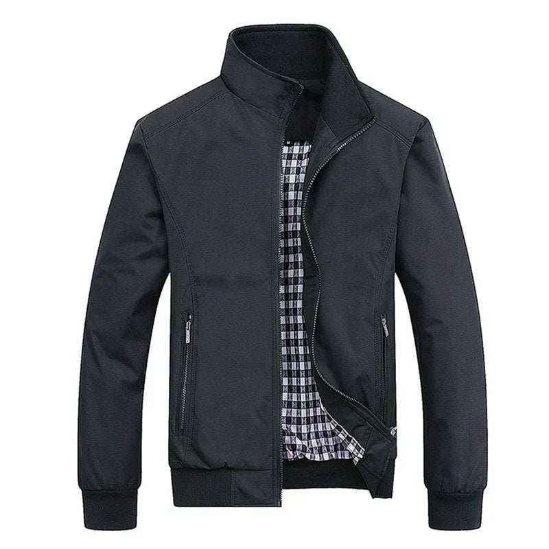 Schwarze Herren Herbstjacke mit Reißverschlusstaschen und Stehkragen