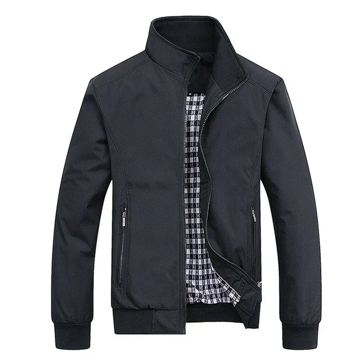Schwarze Herren Herbstjacke mit Reißverschlusstaschen und Stehkragen