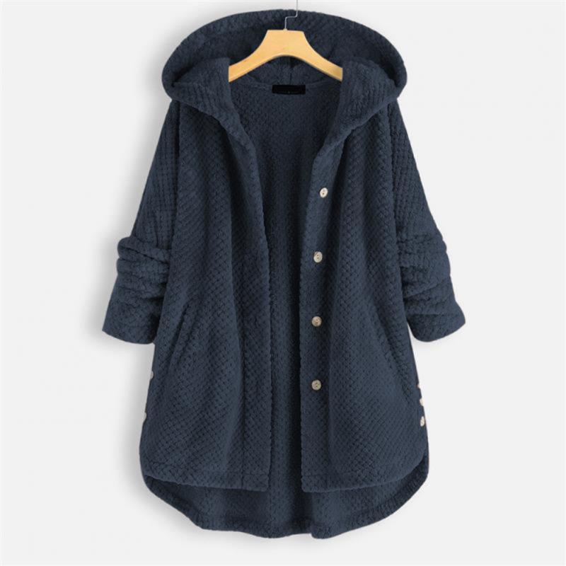 Dunkelblaue Damen Kapuzenjacke auf einem Bügel
