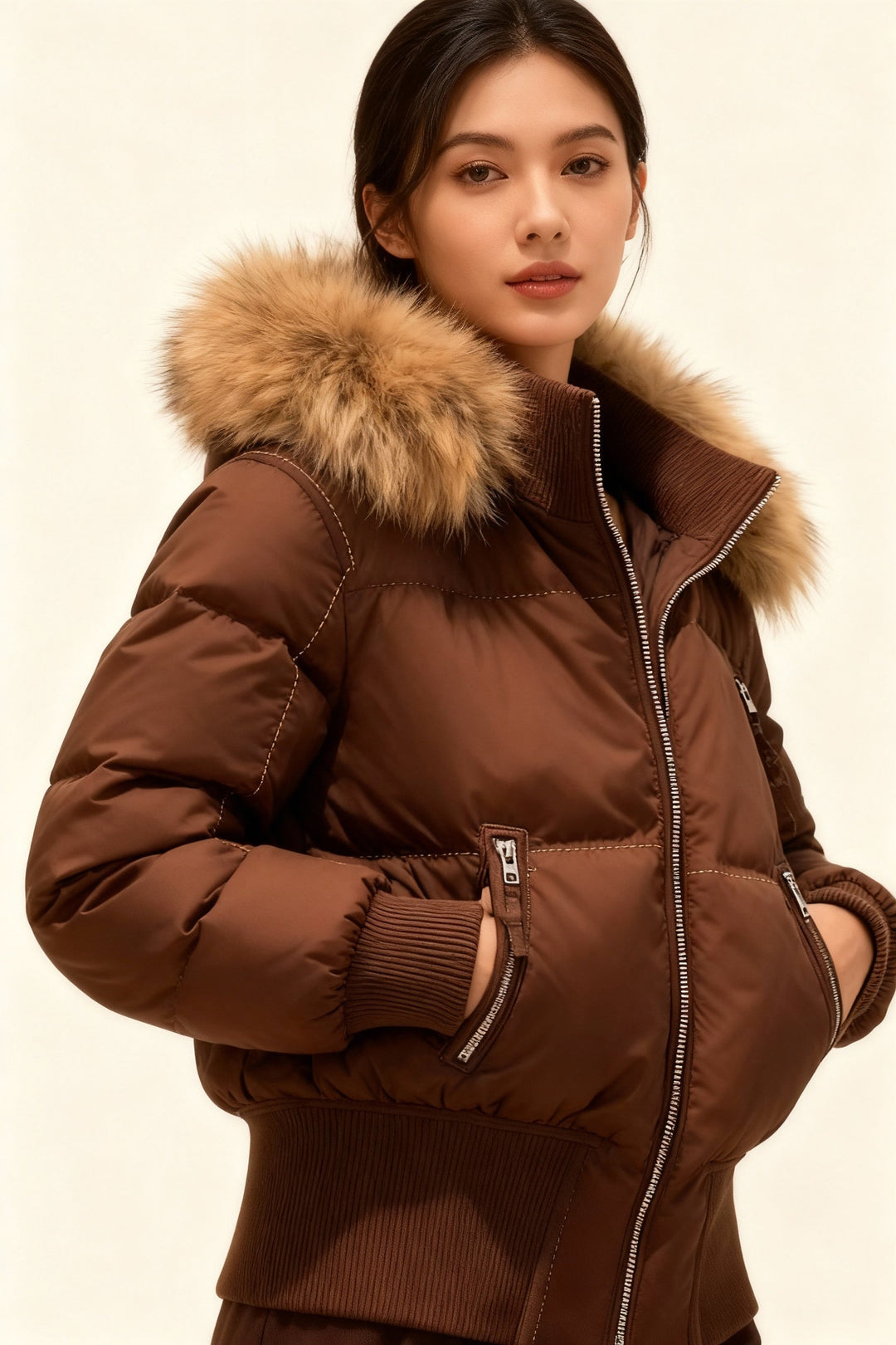 Stilvolle weiße Damen Winterjacke, warm gefüttert. Perfekt für Wintermode & Freizeit, mit abnehmbarer Kapuze.