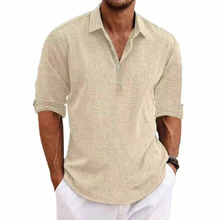 Beige Sommerhemd für Herren kurzarm casual Mode in der Gesamtansicht