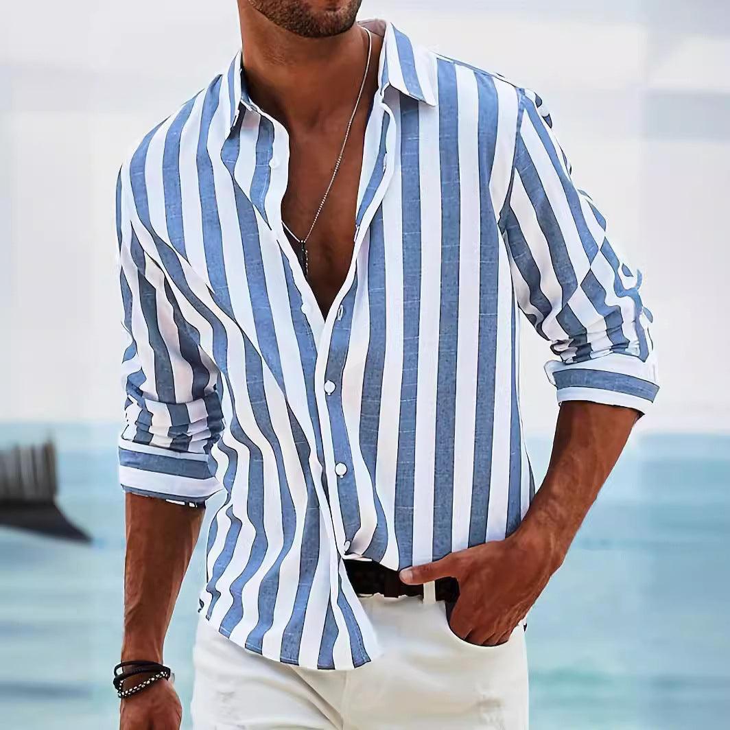 Herren Sommerhemd gestreift, luftig und leicht. Ideal für Strand, Urlaub und warme Freizeit-Tage. Kurzarmlig.