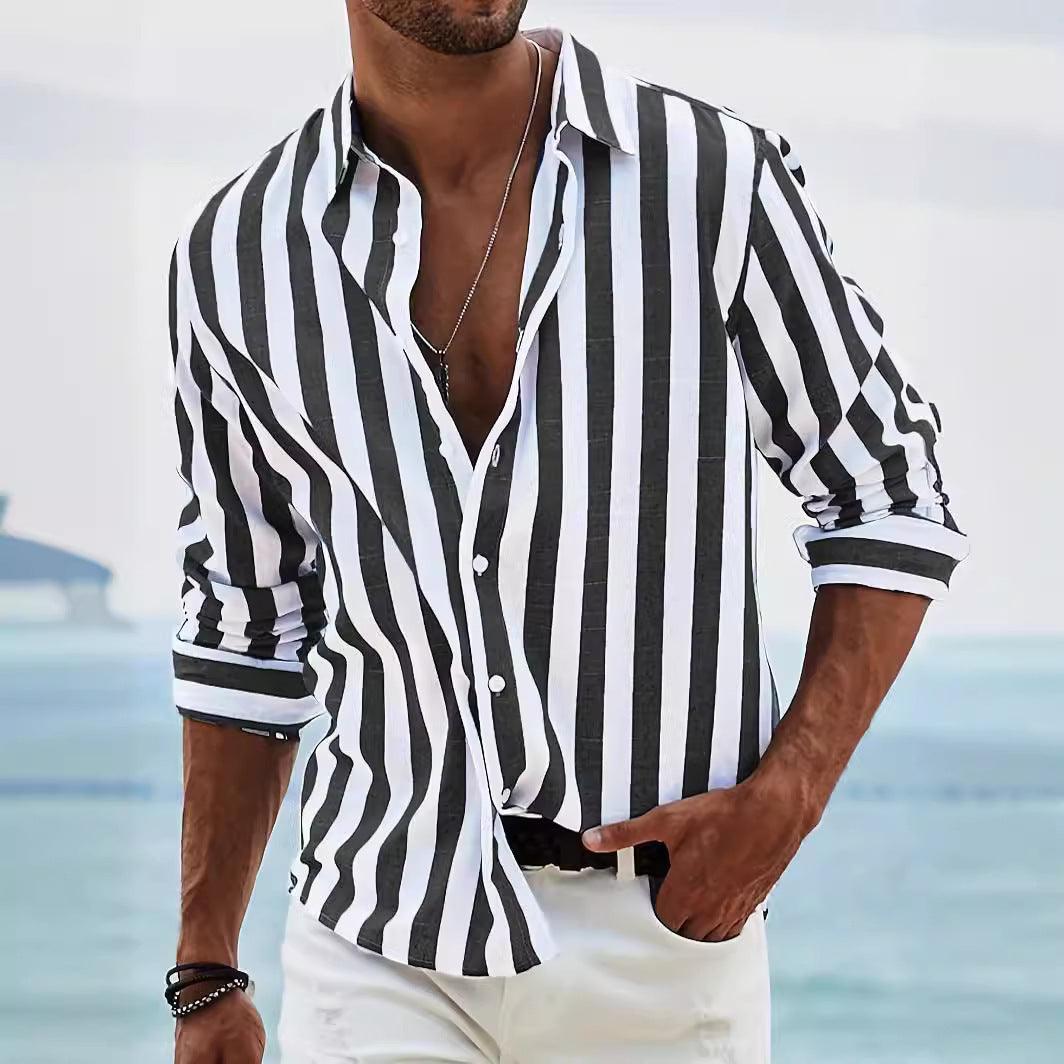 Luftiges gestreiftes Herren Kurzarm Sommerhemd für warme Tage und Freizeit. Komfortables Strandhemd für Urlaub.
