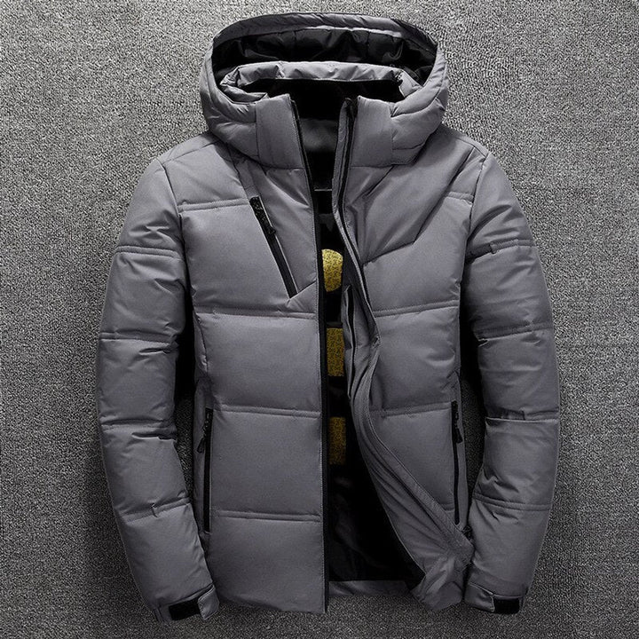 Rote Herren Winterjacke mit Reißverschluss und gefütterter Kapuze