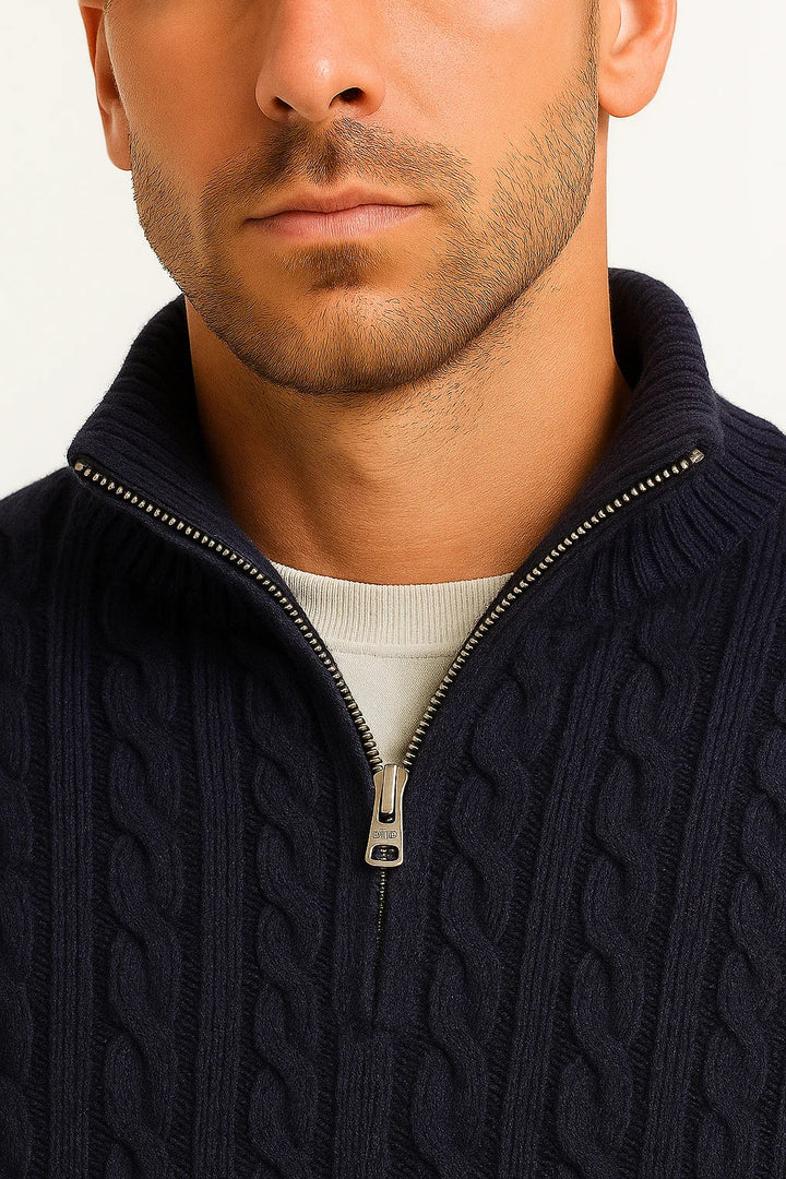 Herrenmode Trend: Bequemer Strickpullover mit halbem Reißverschluss