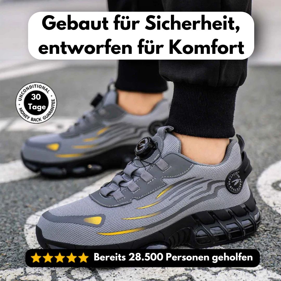 Graue Herren Sicherheitsschuhe mit Stahlkappe und Knopfschnürung, stilvoll und sicher für die Arbeit.