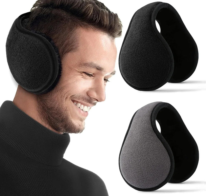 Herren Ohrenschützer aus Fleece in Schwarz für winterliche Outdoor-Aktivitäten; optimaler Kälteschutz ohne Mütze.