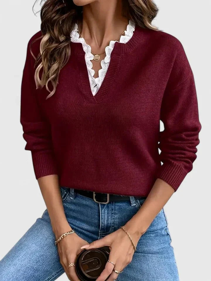 Leichte, elegante Damenbluse mit Spitze für Frühling & Sommer. Vielseitige Langarm-Mode, ideal für Business- oder Freizeit-Looks.