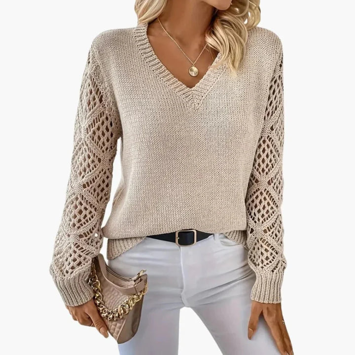 Eleganter Damen Feinstrickpullover mit V-Ausschnitt und Langarm in vielseitigem Design für Freizeit & Übergang.
