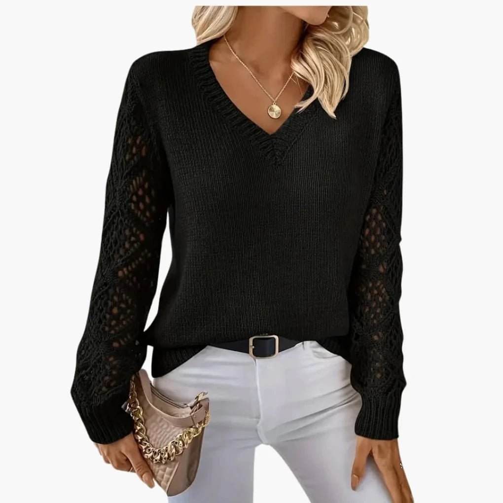 Leichter Damen Feinstrickpullover mit V-Ausschnitt. Moderner Langarm-Strickpullover für casual & elegante Looks.