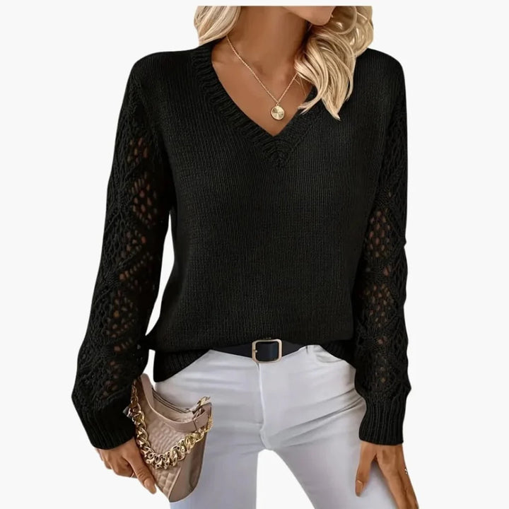 Leichter Damen Feinstrickpullover mit V-Ausschnitt. Moderner Langarm-Strickpullover für casual & elegante Looks.