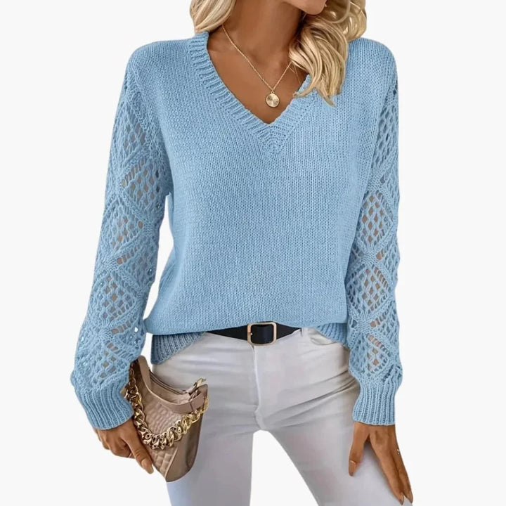 Vielseitiger Damen Strickpullover mit V-Ausschnitt, Feinstrick & Langarm. Komfortables Oberteil für jeden Anlass.