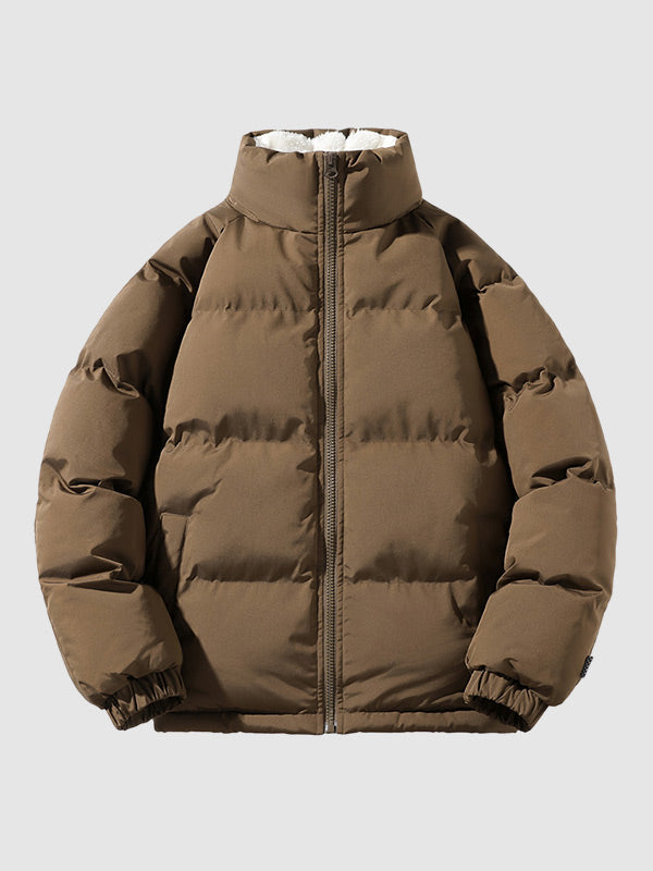 Vorderansicht der braunen Herren Winterjacke mit Stehkragen