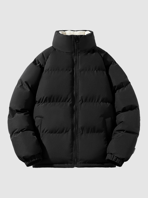 Schwarze Herren Pufferjacke mit durchgehendem Reißverschluss