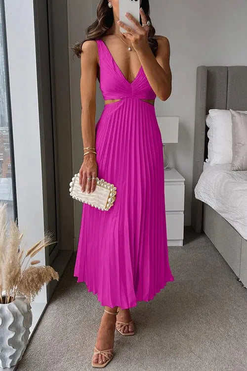 Vielseitiges Damen Festkleid aus Plissee, perfekt für Abend, Cocktail oder elegante Sommerveranstaltungen.