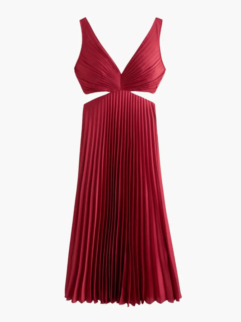 Elegantes Damen Festkleid mit Plissee-Design und fließender Silhouette, optimal für besondere Momente.