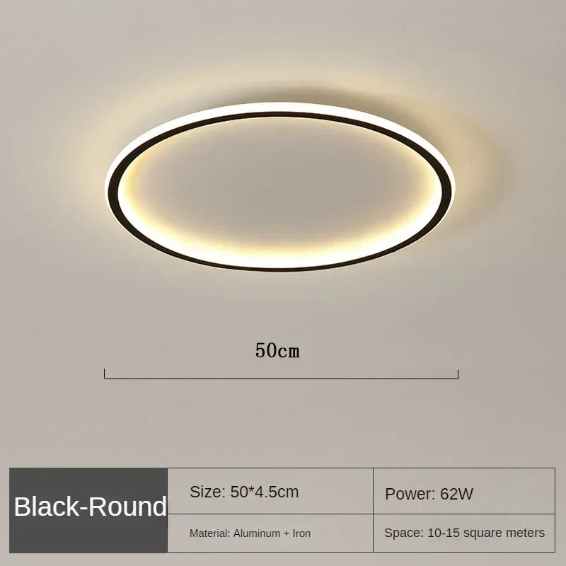 Runde schwarze LED-Deckenleuchte, 50cm, 62W, Aluminium, für Wohnzimmer oder Schlafzimmer.