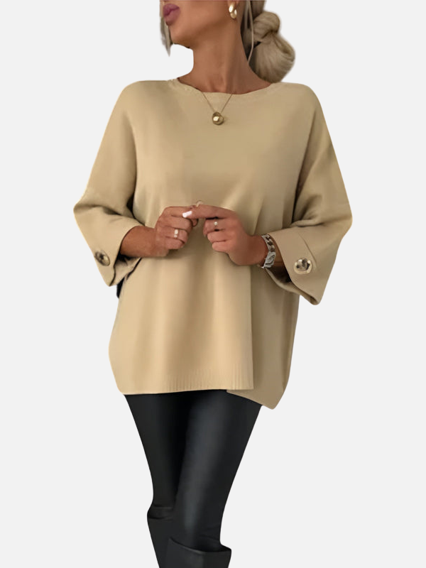 Damen Strickbluse in Langarm mit feinen Knopfdetails, eleganter Look für Damenmode