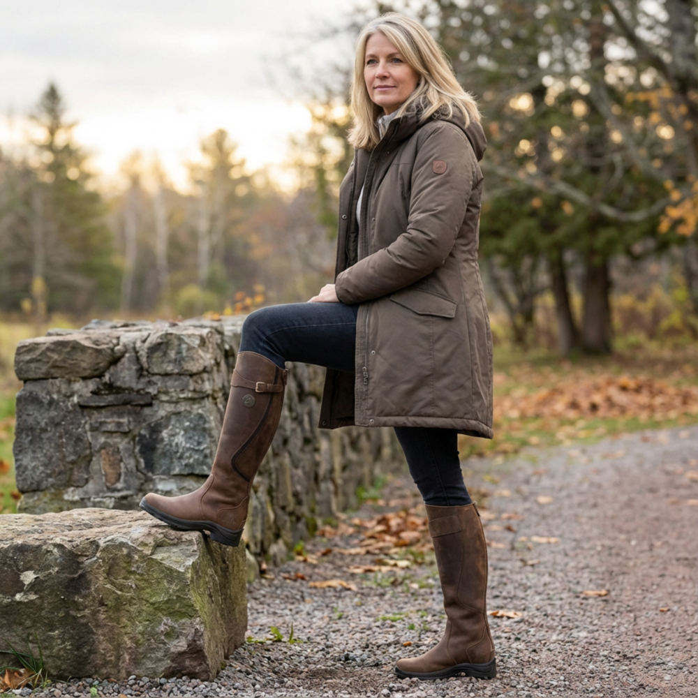 Rutschfeste Reitstiefel für Damen aus Leder mit Reißverschluss