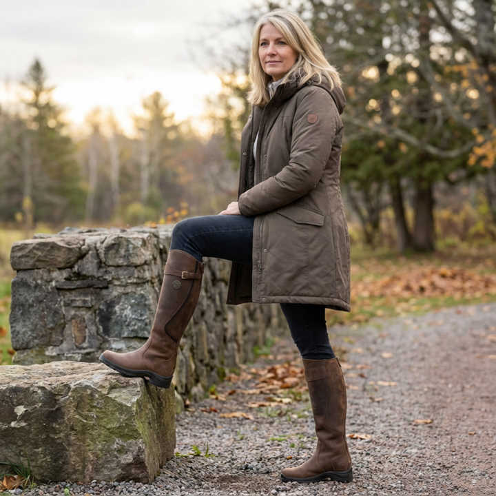 Rutschfeste Reitstiefel für Damen aus Leder mit Reißverschluss