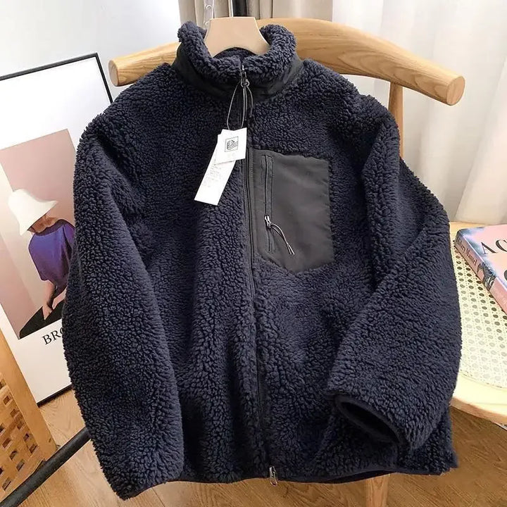 Herren Leon Fleecejacke in Marineblau mit Stehkragen