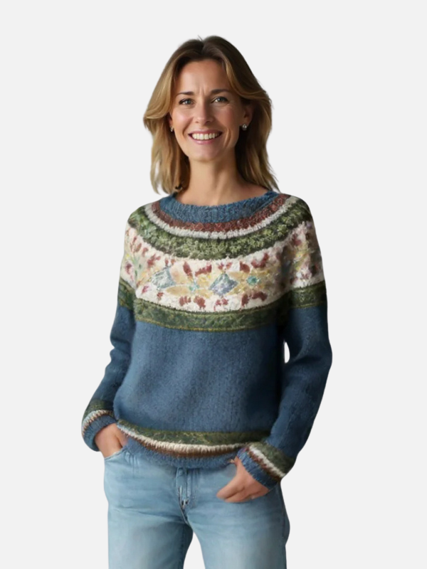 Damenpullover mit traditionellem Muster und rundem Ausschnitt