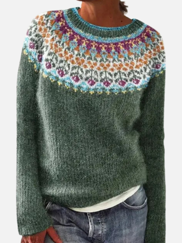 Damen Strickpullover mit skandinavischem Muster und Rundhals